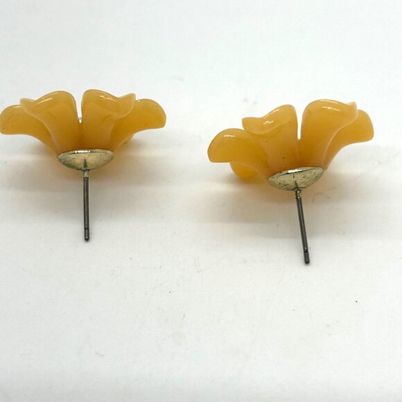 Peach Flower Earrings Acrylic Studs With Pearl Center Plastic Lightweight - Picture 6 of 12